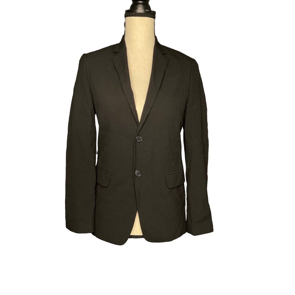 Calvin Klein Blazer Womens 14 Black Suit Jacket 2 Button V-neck Business Casual